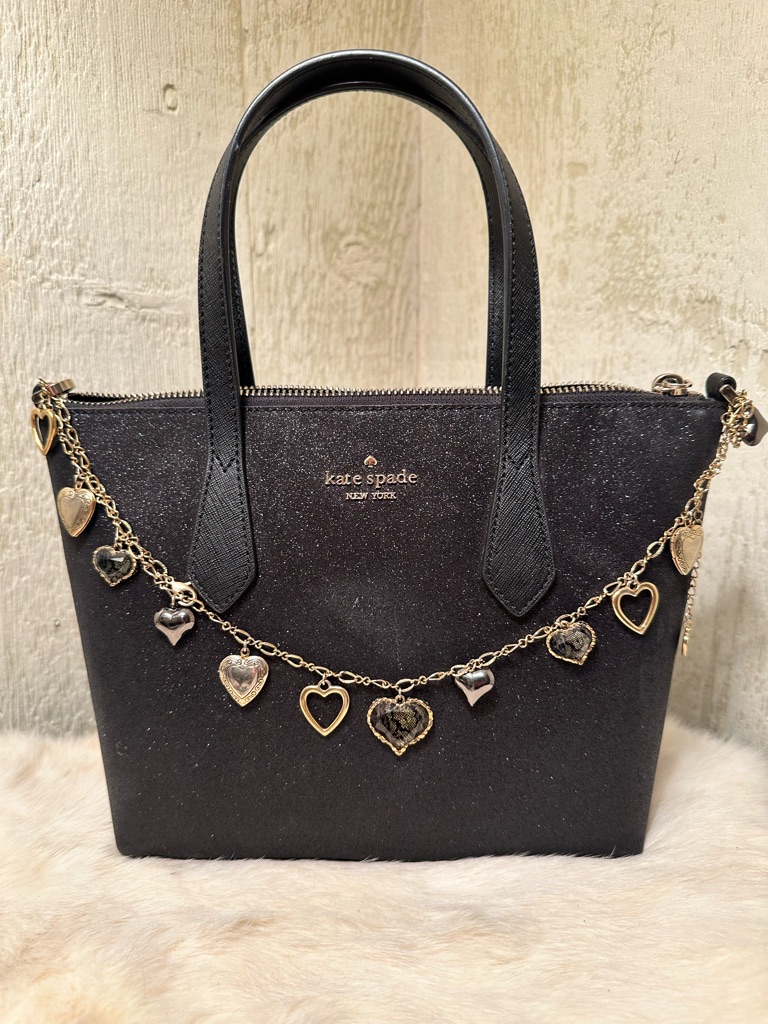 Kate Spade Black Glitter Tote With Betsey Johnson Heart Charm